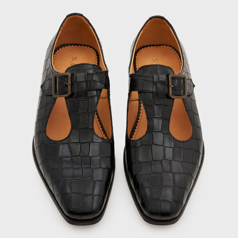Nyaya | Midnight Black Croco Leather